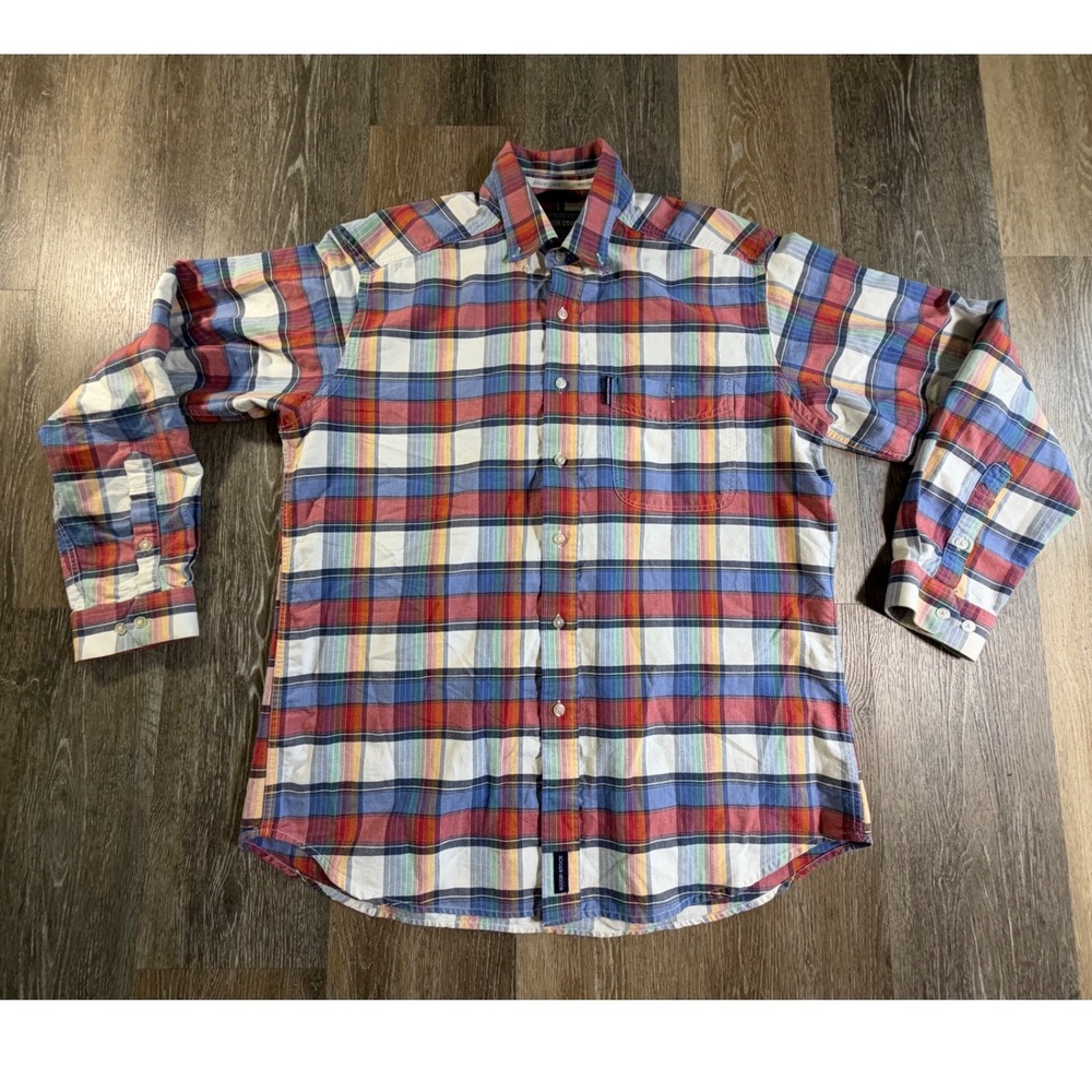 Rough Stock Button Down Shirt Mens Large Multi Plaid Panhandle Slim Long Sleeve